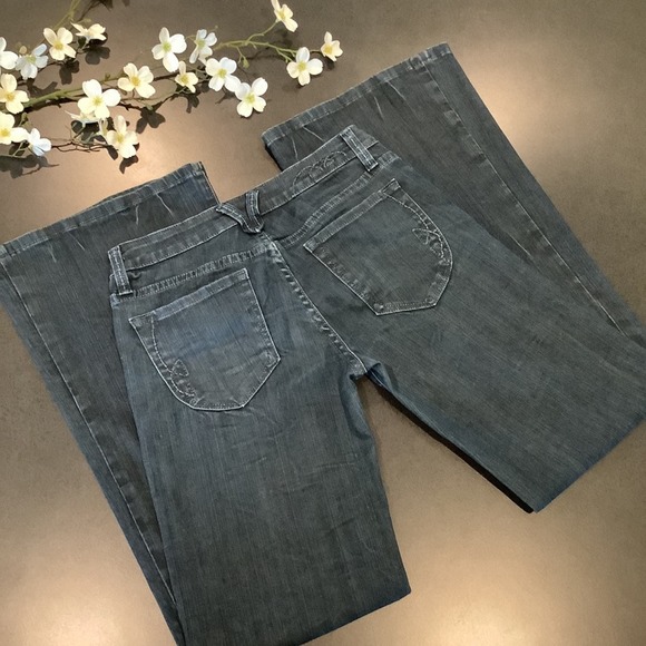 Miss Me Wide Leg Flare Jeans Lawrence Dark Wash Crackle Fade JP4531 Low Rise - Picture 2 of 16